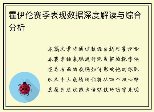 霍伊伦赛季表现数据深度解读与综合分析